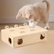 Whack A Mole Cat Toy, Cat Pop up Toy, Wood Cat Whack A Mole Toy with Realistic Plush Mouse, Whack-a-Mole 3-in-1 Cat Scratcher Toy, Cat Puzzle Toy for Kittens Indoor Cats (L, 5 Hole)