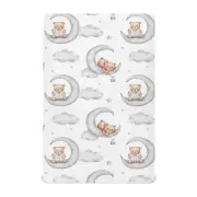 Fitted Crib Sheet for Boys Girls Kawaii Bears Moon Grey Clouds Baby Crib Shee...