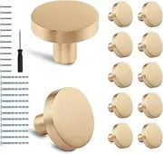 Masendelk Brushed Brass Drawer Knobs, 12pcs Kitchen Cabinet Knobs Modern Dresser Knobs, Gold Decorative Drawer Pulls Round Furniture Handles for Cabinets Dresser Drawer Cupboards