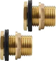 Carvedexquisitely 2 Pack 1/2" Female NPT and 3/4" Male GHT (Garden Hose Threaded) Solid Brass Water Tank Connector, Bulkhead Fitting With 2 Rubber Ring