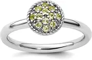 [Stackable Expressions] 925 Sterling Silver Polished Prong set Stackable Peridot Rhodium Ring Size 10-Stackable-Ring for Women