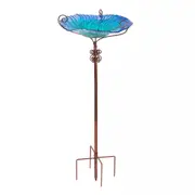Fin Anti-Wind Outdoor Handpainted Bird Bath Birdbath Stand Feeder+Stake Garden Decor
