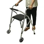 New Silver Aluminum Foldable Rollator Walking Frame Outdoor Walker Aids Mobility