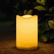 Solar Candles Outdoor Waterproof, 3" x 4.5" Ivory White Flameless Candles, Dusk to Dawn Light Sensor, LED Rechargeable Pillar Solar Candles for Outdoor Lanterns, Patio Decor
