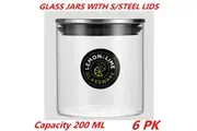 6 x Glass Jar Food Storage Bottle Sealed Cans S/Steel Lid Air Tight Container 200ml