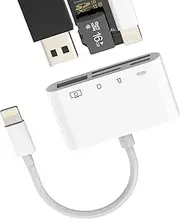 Lightning to USB Adapter SD Micro SD Card Reader(4in1)for iPhone 14 13 Pro Max Charger Cord Jack for Apple MFI Certified OTG 3.0 Flash Drive Camera Memory TF Photo Transfer Cable for iPad Accessories