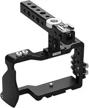 Camera Cage with Top Handle and Cable Clamp Film Movie Making Video Cage Stabilizer Aviation Al num with Cold Shoe Mount Compat with A6000/A6300/A6400/A6500 Camera Black Camera Cage & Top Handle