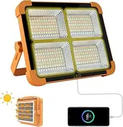 HAOON Portable LED Work Light Rechargeable, 100W 10000LM Waterproof Solar and USB Rechargeable Work Lights with Stand, Battery Powered COB Flood Lights for Power Ouage Emergency Camping Hiking Garage