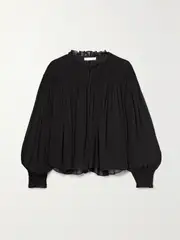 [LOVESHACKFANCY] LOVESHACKFANCY - Fernanda Smocked Chiffon Blouse - Black - small small Black