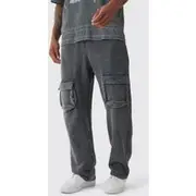 Mens Charcoal Straight Leg Washed Cargo Limited Edition Jogger