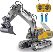 Remote Control Excavator, Toys for Boys Age 6-12, Rechargeable RC Construction Vehicles Truck with Sound Light Metal Shovel, Birthday for Kids 7 8 9 10+ Year Old(2.4 GHz)