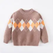 Boys Warm Knitted Shirt Top Casual Jumper Sweater Argyle Pattern Pullover Top