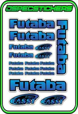 FUTABA RC STICKERS A5 SHEET R/C PLANE CAR BUGGY HELI REMOTE CONTROL BLUE BLEND