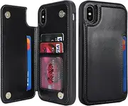 Cavor for iPhone X Case Vertical Flip Cover for iPhone Xs Wallet Cases PU Leather Kickstand with Card Slots Holder Magnetic Clasp Protective Phone Cover for Women Girl Men-Black