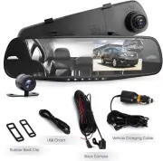 Dash Cam Rearview Mirror 4.3' DVR Monitor Dual Camera Video Recording Full HD