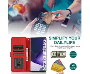 For Samsung Galaxy Note 20 Ultra Case, Leather Zipper Purse Flip Cover Case with Card Slot Holder Wrist Strap Lanyard (Red)