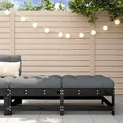 Garden Footstools with Cushions - 2pcs Black Solid Pine Wood Patio Furniture Set, Outdoor Chairs for Patio or Terrace, Outdoor Couch Furniture