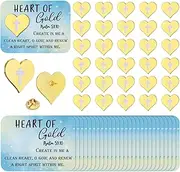 [Yaomiao] 30 Sets Religious Heart of Gold Pins on Card Bulk Religious Bible Verse Pins Church Gifts Christian Heart Lapel Pin with Card for Women Christian Church Gifts Sunday School Party Favor