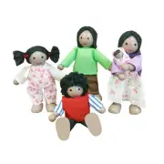 NEW Fun Factory Wooden Doll House Family of 5 Black Ethnic Posable Dolls