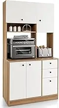 Costway 180cm Buffet with Hutch, Modern Kitchen Pantry, Microwave Stand Cabinet, Freestanding Storage Cabinet with Doors, Adjustable Shelves, 3 Drawers, Ideal for Dining Room, Living Room