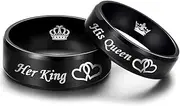 [AONEW] Her King His Queen Couple Ring Promise Wedding Band Heart to Heart Crown Stainless Steel Ring 6mm 8mm Comfort Fit Size 6-13