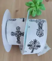 1.5" (5 YD Lot) Cross Wired Ribbon Religious Easter Wreaths Gift Bow Crafts