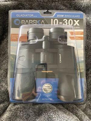 BARSKA BINOCULARS GLADIATOR 10-30X AB10169 QUICK ZOOM MULTI-COATED RUBY LENS NEW