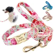 Personalised Flower Dog Collar or Lead Leash Set Custom Engraved Name ID Nylon