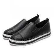 Catzon Womens Slip On Casual Loafers with Rhinestone Memory Foam Insoles Platform Flats-Black