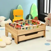 CostwayKids Wooden Train Track Railway Set Table with 100 Multicolor Pieces