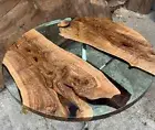 Custom Handmade Walnut Epoxy River Table Smoke Clear Finish Perfect for Kitchen