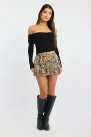 Brown Animal Print Mini Skort Mid Rise Ruffle Layered Lined Supersoft - Size 16XL, Women's Skater Skirt