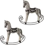 Gogogmee 2pcs Wooden Rocking Horse Handmade Craft Ornament Retro Style for Home Decoration