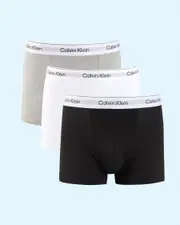 [Calvin Klein] Calvin Klein Men's Icon Cotton Stretch Relaxed Fit Trunk 3 Pack Underwear in Black/White/Grey Heather Size Medium M Black/White/Grey Heather