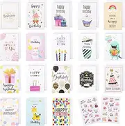 Birthday Cards Assortment 18 Pcs, 15 * 20 CM Happy Birthday Greeting Card with Envelopes and Stickers Blank Congratulation Card Gift Card for Husband Wife Mother Father Children Lover Friend