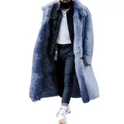 Men's Thick Fur Winter Jacket Mid Length Plus Size Design Outwear Ideal Gift For Extreme Winters Blue L