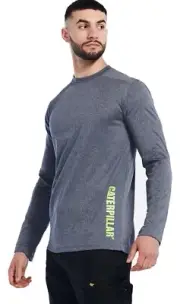 Caterpillar Coolmax Men’s NWT $35 Long Sleeve Gray Tee UPF 50 Breathable Size XL