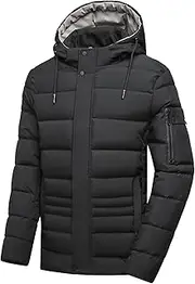 [Generic] Men's Quilted Coat with Detachable Hood Male Big and Tall Thicken Puffer Coat Big and Tall Jacket with Removable Hood