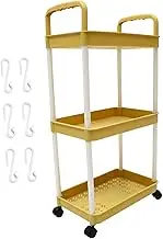 Alipis 3-Tier Trolley Storage Rack Utility Carts Shoing Cart Trolley Foldable Rolling Utility Cart Wheels for Living Room