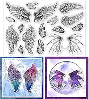 GLOBLELAND Angel Wings Clear Stamps for DIY Scrapbooking Butterfly Dragonfly Wings Silicone Clear Stamp Seals Transparent Stamps for Cards Making Journal Decor