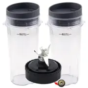 2 Pack 16 oz Cup with Lid + Blade Assembly for Nutri Ninja BL810 BL820 BL830