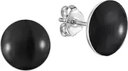 [AeraVida] Everyday Black 10mm Round Enamel .925 Sterling Silver Stud Earrings, Metal, not known