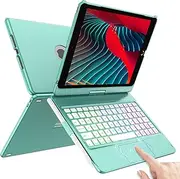 HOTLIFE iPad Case Keyboard 10.2-Touch for 9th Generation-8th Gen-7th Gen-Backlit Case-360° Rotatable Protective Cover-Pencil Holder-Wireless iPad-Tablet Keybaord Case, A-Lake Blue with Touch