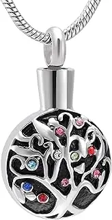 BIAIHQIE Tree of Life Crystal Round Stainless Steel Cremation Pendant Memorial Necklace Ashes Holder Urn Funeral Keepsake Jewelry