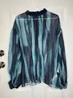 NWT ELOQUII Sheer Blouse Tunic Long Peasant Sleeve Green Black Stripes Sz 20
