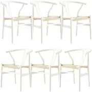 Anemone Set of 6 Wishbone Dining Chair Beech Timber Replica Hans Wenger - White