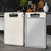 Stainless Steel Double Sided Cutting Board Titanium Wheat Straw Durable, Practical Multifunctional with Juice Groove, Easy Grip Handle