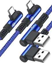 Right Angle USB C Cable [2-Pack, 1M+1M], 90 Degree iPhone 16 Charger Nylon Braided Cord for iPhone 15 16 Pro Max Plus Samsung Galaxy S25 S24 S23 S22 S21 S20 S10 S9 S8 Plus Note 20 10 A54 A53 A14 Pixel