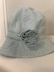 Girls Stripe Bucket Hat, Flowers, Two Hats, Blue Yellow, Vintage New With Tags,