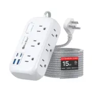4 USB(2 USB C) Surge Protector Power Strip- 15 Ft Extension Cord with 6 Widel...